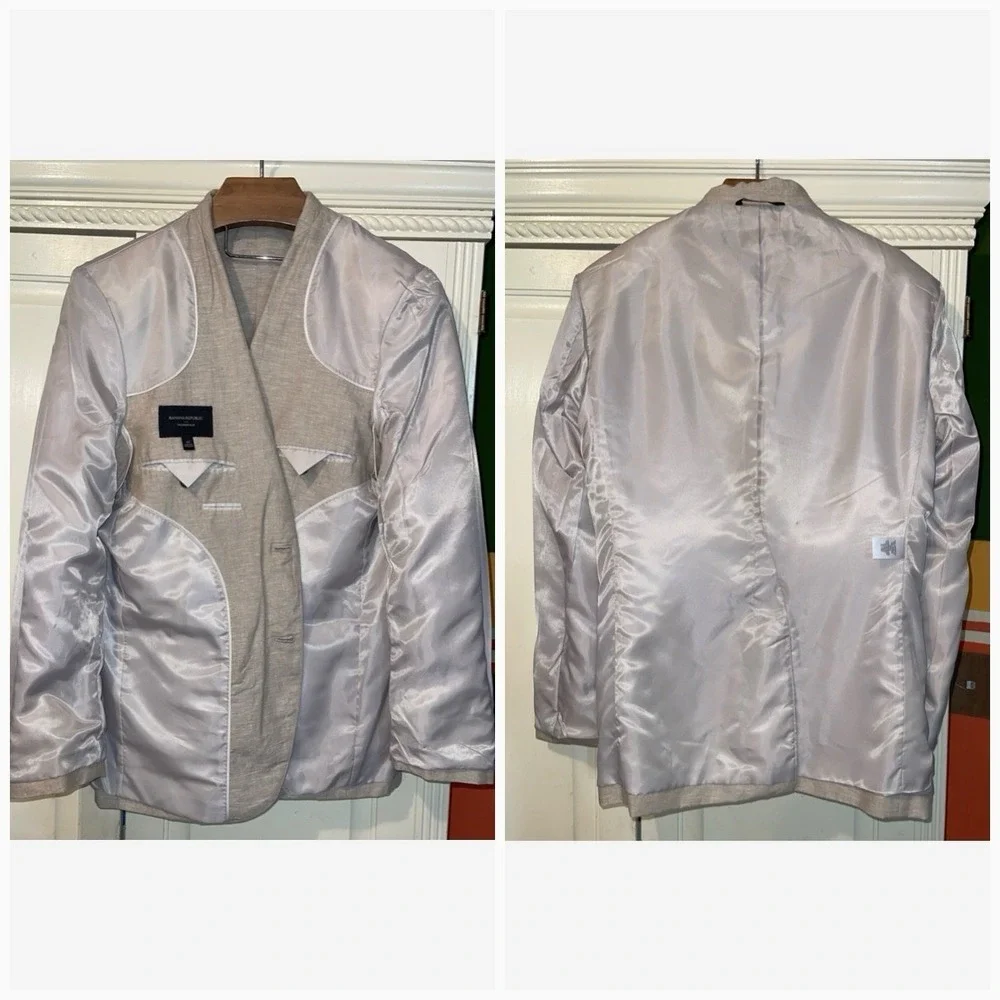 Banana Republic Linen Blend Blazer Men‎ 42 Beige Business Wedding Golf Resort